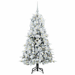 Artificial Hinged Christmas Tree White PE and PVC Green and white 150 cm with LEDs &white balls