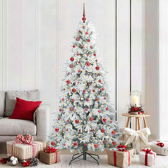 Artificial Hinged Christmas Tree White PE and PVC Green and White 210 cm with LEDs &red balls