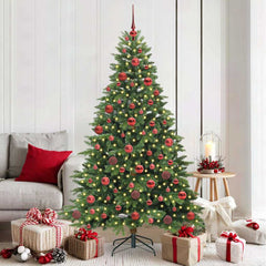 Artificial Christmas Tree with 300 LEDs PE and PVC Green 180 cm with LEDs &red balls