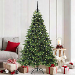 Artificial Christmas Tree with 300 LEDs PE and PVC Green 180 cm with LEDs &black balls