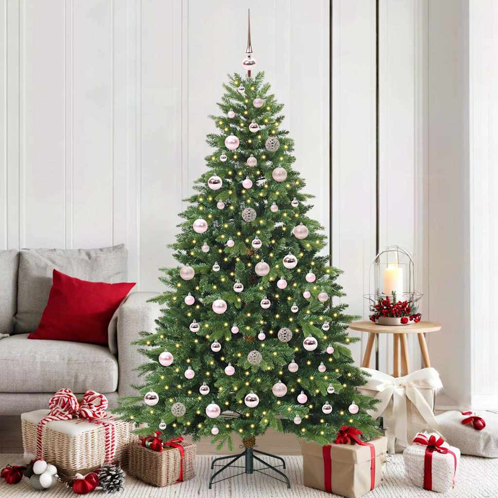 Artificial Christmas Tree with 300 LEDs PE and PVC Green 180 cm with LEDs &pink balls