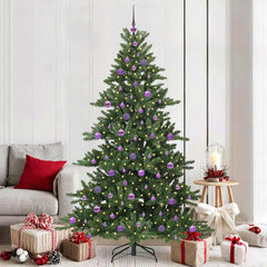 Artificial Hinged Christmas Tree PVC and Steel Green 210 cm with LEDs &lilac balls