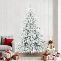 Artificial Hinged Christmas Tree PVC and Steel White 210 cm with LEDs &silver balls