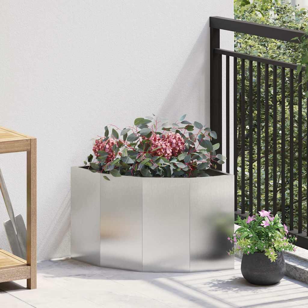 vidaXL Corner Planter Silver 45 x 45 x 35 cm Stainless steel 1