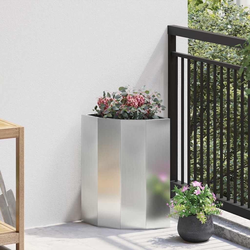 vidaXL Corner Planter Silver 30 x 30 x 50 cm Galvanised steel 1