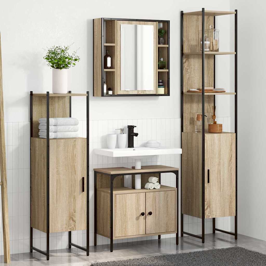 4 Piece Bathroom Cabinet Set Engineered Wood Sonoma oak