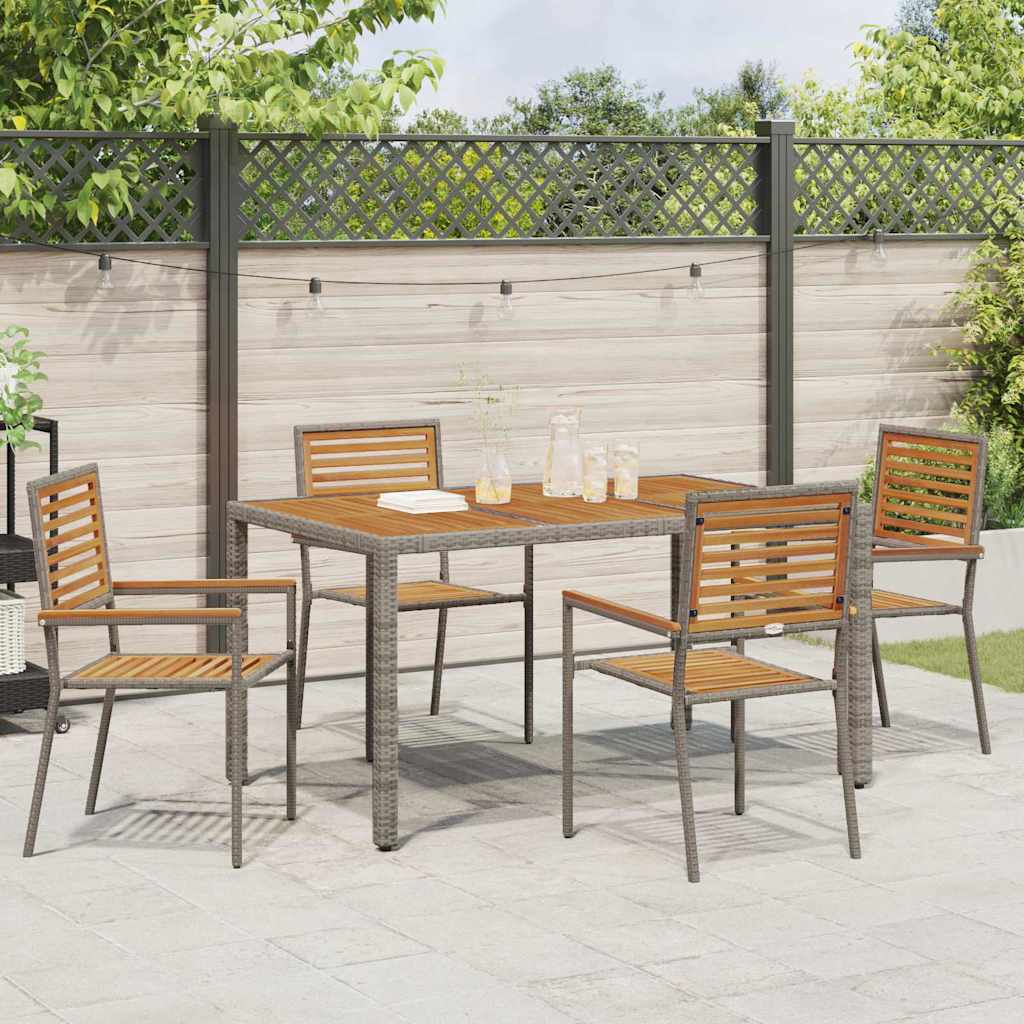 Garden Dining Set 5 pcs and Brown Poly Rattan Grey 150 cm table length 4-Seater
