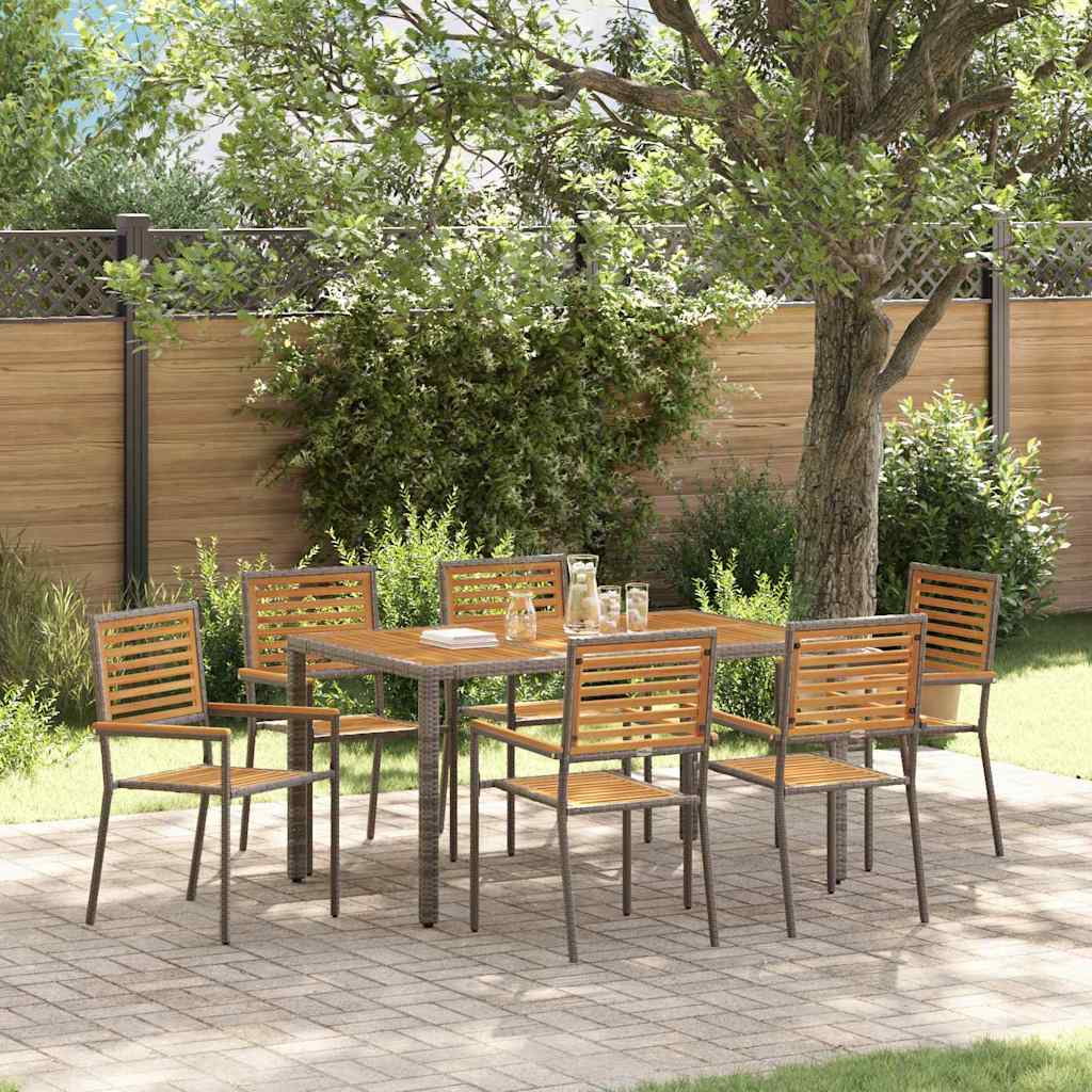 Garden Dining Set 5 pcs and Brown Poly Rattan Grey 150 cm table length 6-Seater