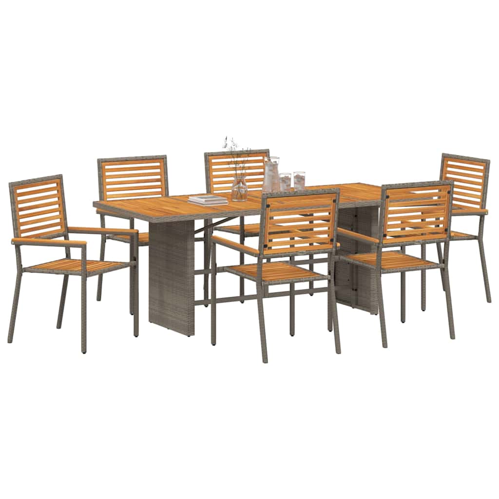 Garden Dining Set 7 pcs and Brown Poly Rattan 6-seater