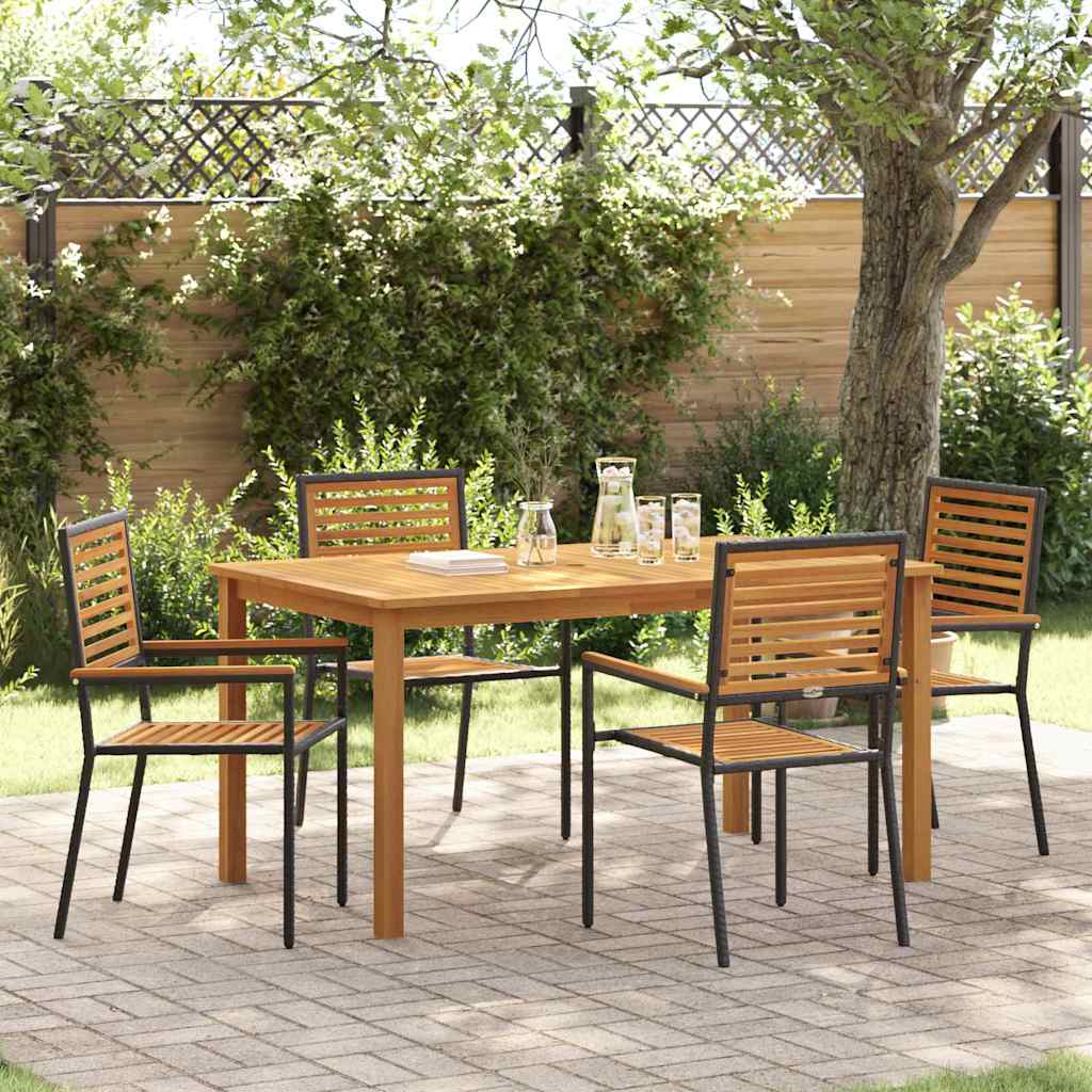 Garden Dining Set 5 pcs Solid Acacia Wood Black 150 cm table length 4-Seater