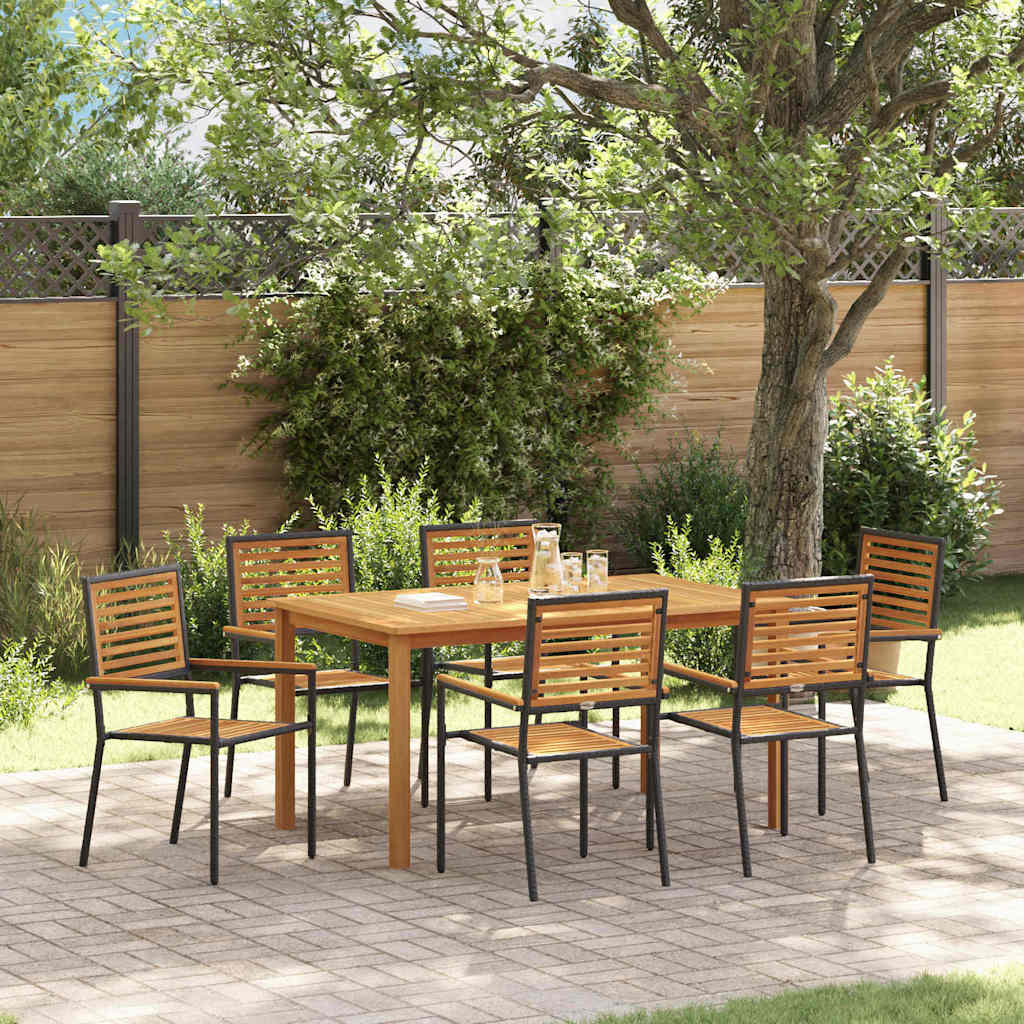 Garden Dining Set 5 pcs Solid Acacia Wood Black 150 cm table length 6-Seater
