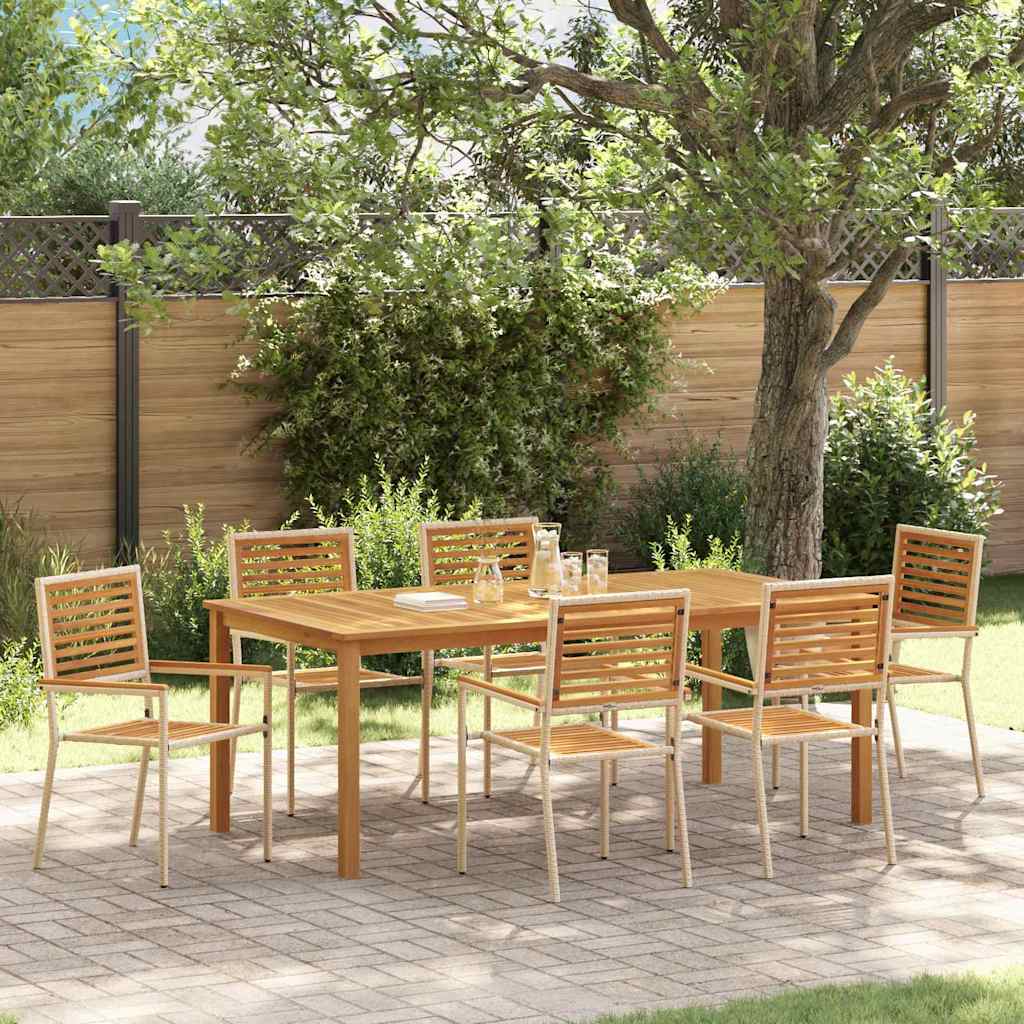 Garden Dining Set 5 pcs Solid Acacia Wood Beige 200 cm table length 6-Seater