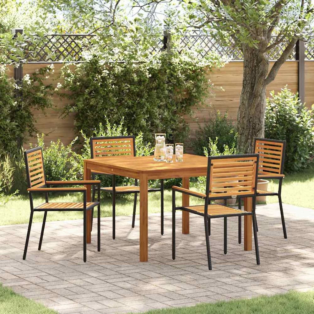 Garden Dining Set 5 pcs Solid Acacia Wood Black 110 cm table length 4-Seater