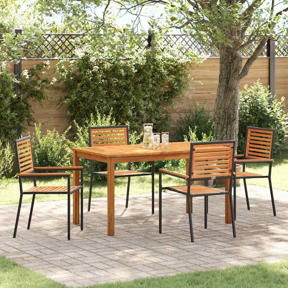 Garden Dining Set 5 pcs Solid Acacia Wood Black 140 cm table length 4-Seater