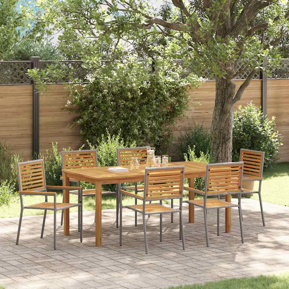 Garden Dining Set 5 pcs Solid Acacia Wood Grey 180 cm table length 6-Seater