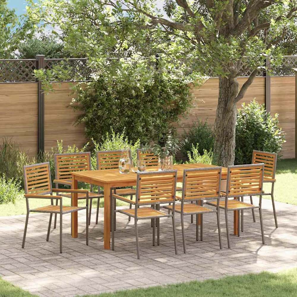 Garden Dining Set 5 pcs Solid Acacia Wood Grey 180 cm table length 8-Seater