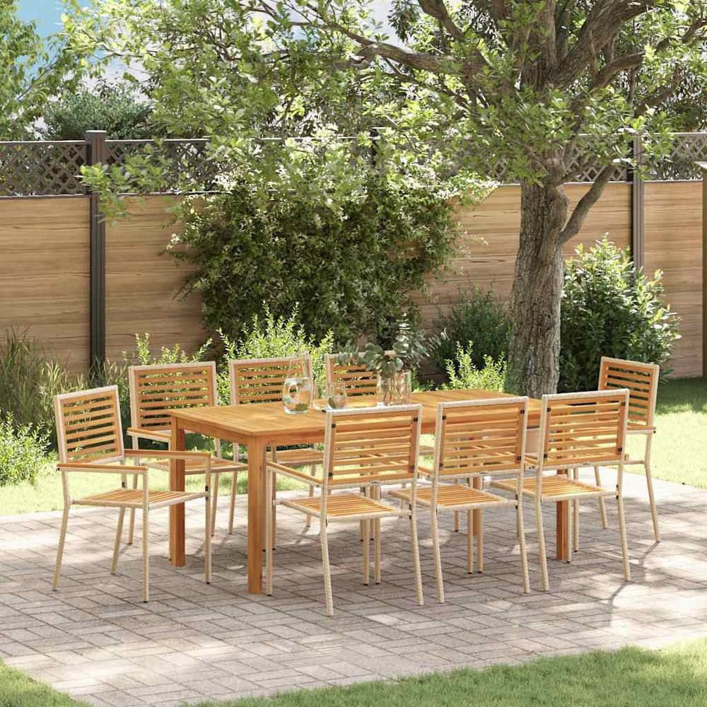 Garden Dining Set 5 pcs Solid Acacia Wood Beige 180 cm table length 8-Seater