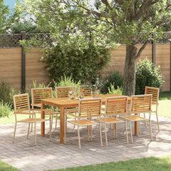 Garden Dining Set 5 pcs Solid Acacia Wood Beige 180 cm table length 8-Seater