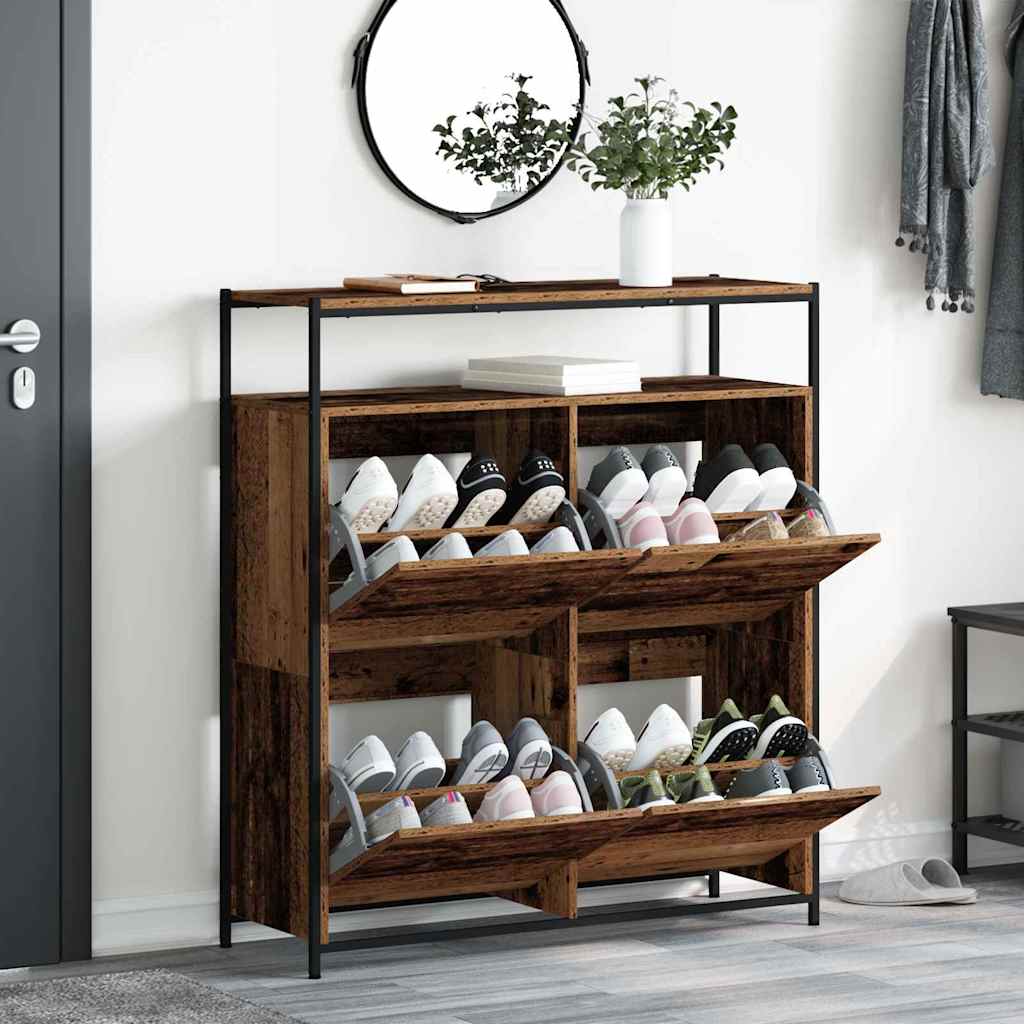 vidaXL Shoe Cabinet 100 x 34 x 112 cm Engineered Wood Old Wood 4