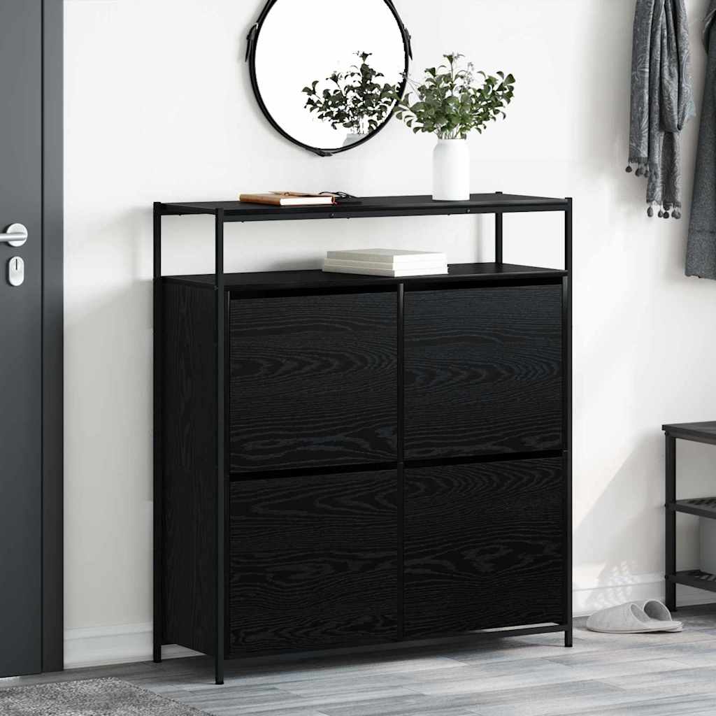 vidaXL Shoe Cabinet 100 x 34 x 112 cm Engineered Wood Black Oak 1