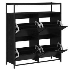 vidaXL Shoe Cabinet 100 x 34 x 112 cm Engineered Wood Black Oak 5
