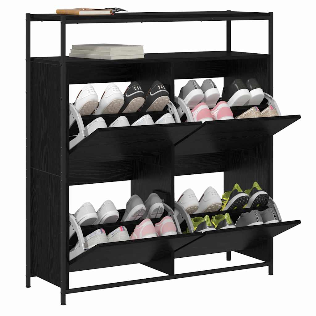 vidaXL Shoe Cabinet 100 x 34 x 112 cm Engineered Wood Black Oak 3