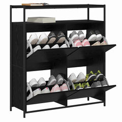 vidaXL Shoe Cabinet 100 x 34 x 112 cm Engineered Wood Black Oak 3
