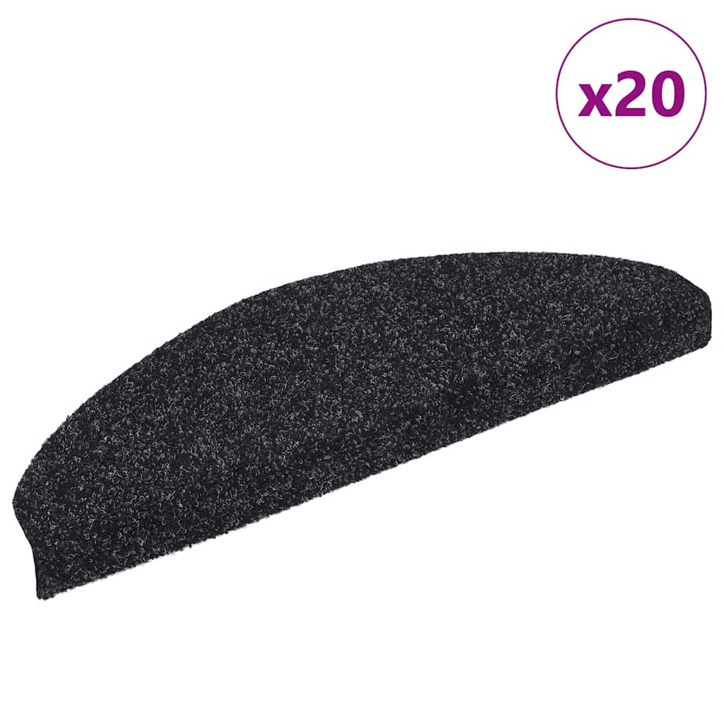 vidaXL Stair Mats Self-adhesive 20 pcs 65x21x4 cm Black Half Round Large 1