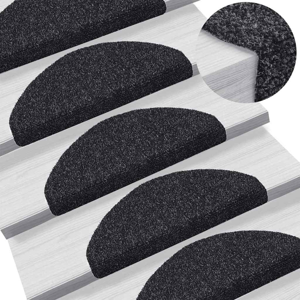 vidaXL Stair Mats Self-adhesive 20 pcs 65x21x4 cm Black Half Round Large 5