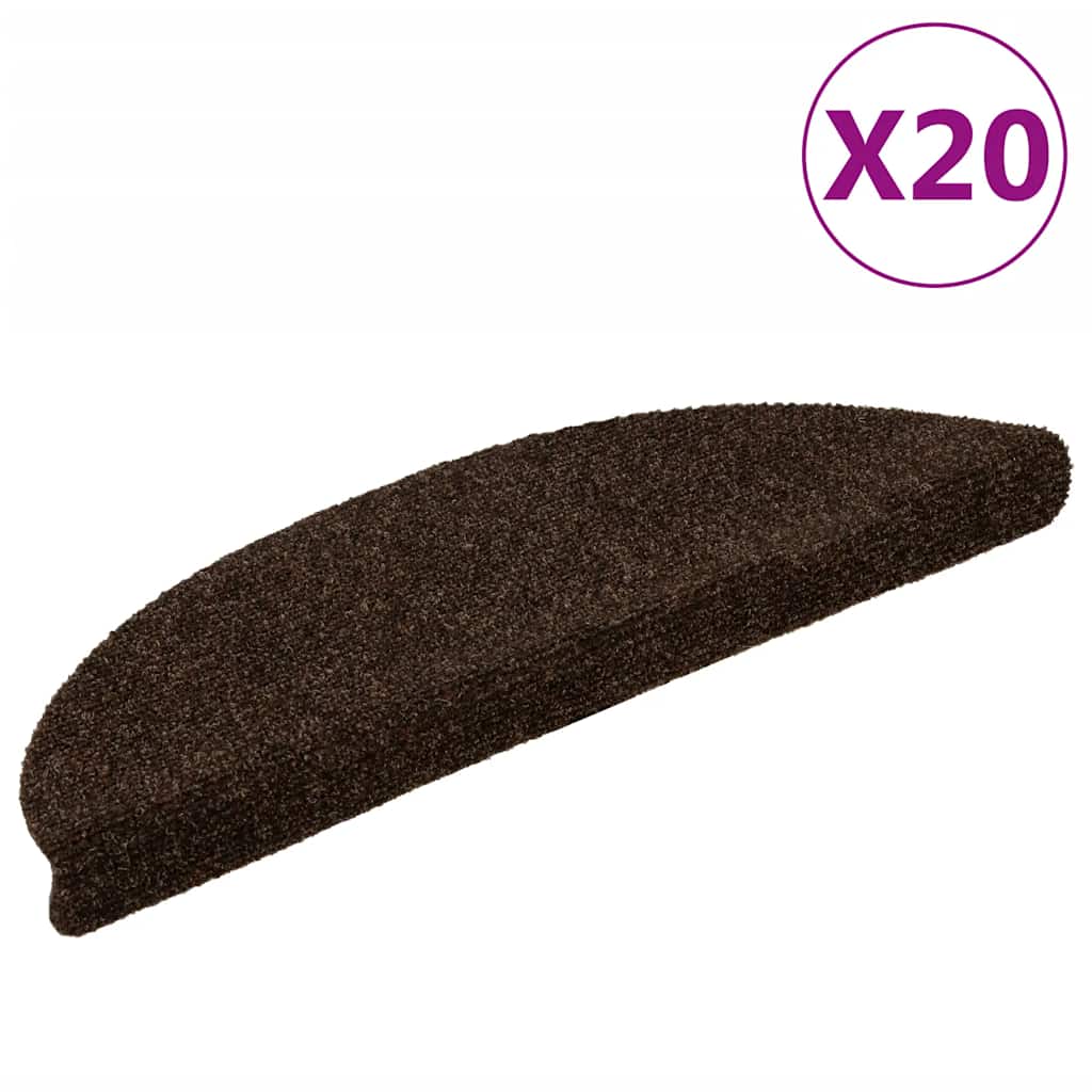 vidaXL Stair Mats Self-adhesive 20 pcs 56x17x3 cm Brown Half Round 1