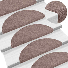 Stair Mats Self-adhesive Half Round 30 pcs in Light Brown