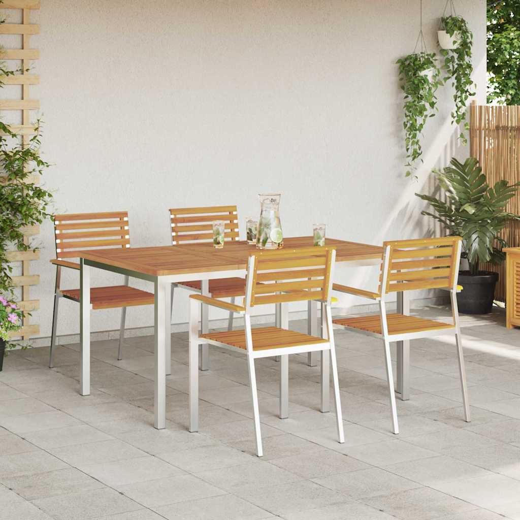 Garden Dining Set 7 pcs and Stainless Steel Solid acacia wood 4 150 cm