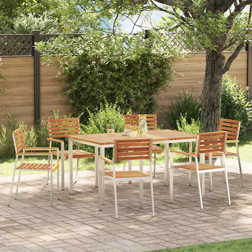 Garden Dining Set 7 pcs and Stainless Steel Solid acacia wood 6 150 cm