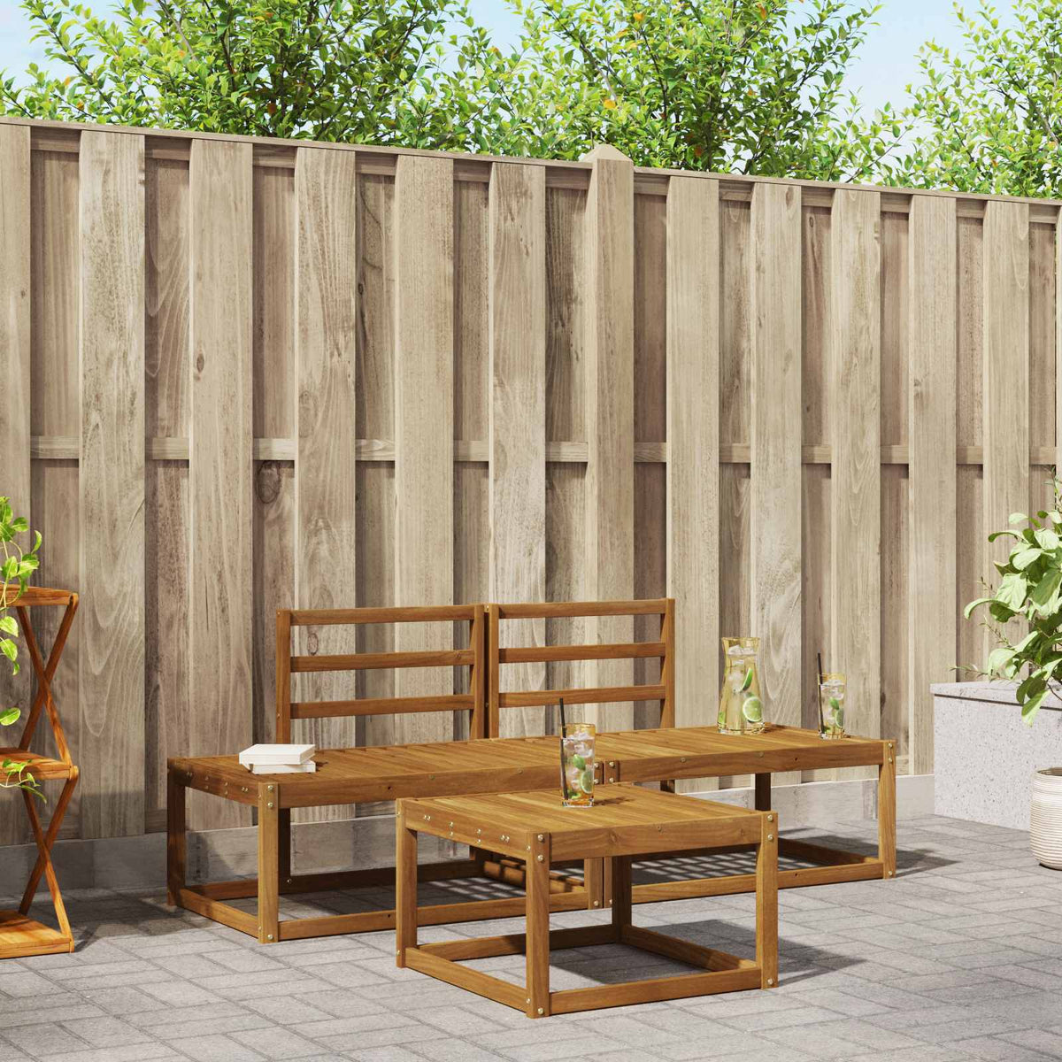 vidaXL Outdoor Sofa Set 3 pcs Natural Solid Acacia Wood 1