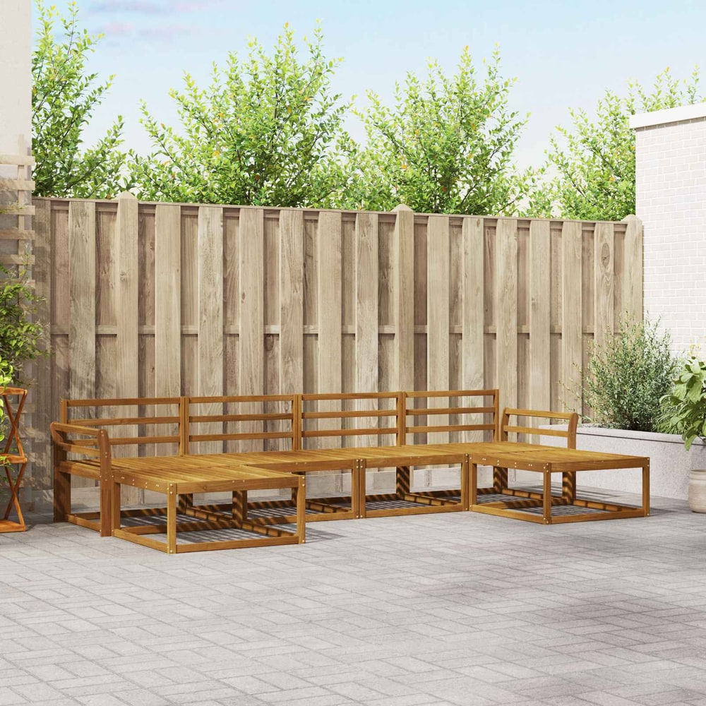 Outdoor Sofa Set 6 pcs 6-Seaters Natural Solid Acacia Wood Curved