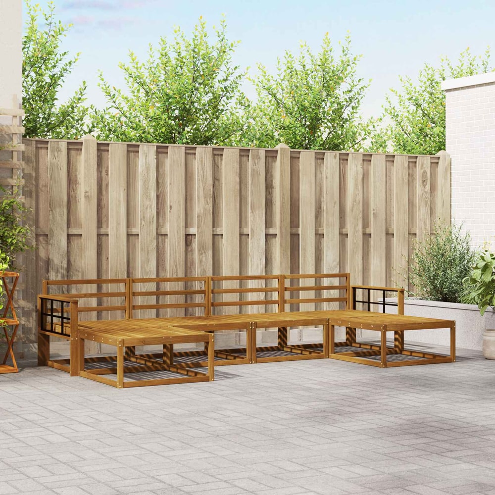 Outdoor Sofa Set 6 pcs 6-Seaters Natural Solid Acacia Wood Grid
