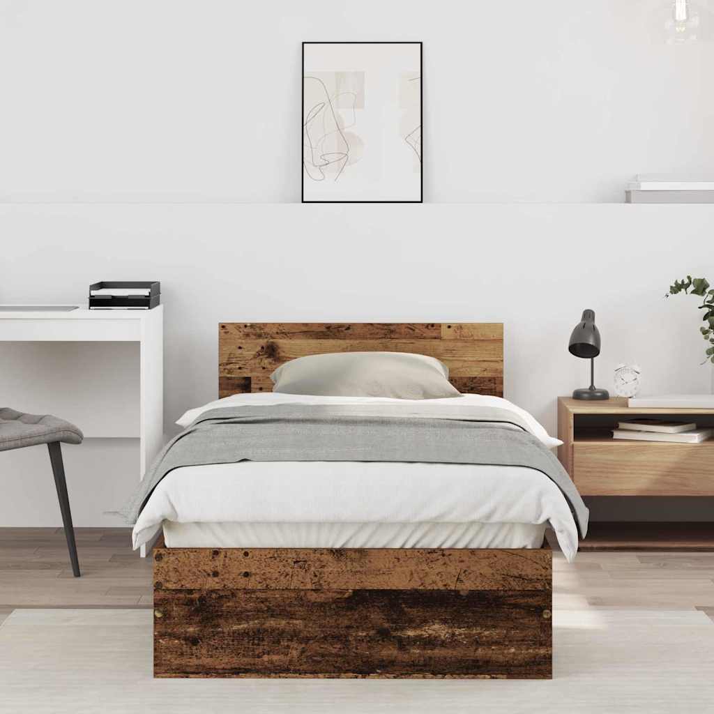 vidaXL Bed Frame with Headboard Old Wood 75 x 190 cm Engineered wood 1