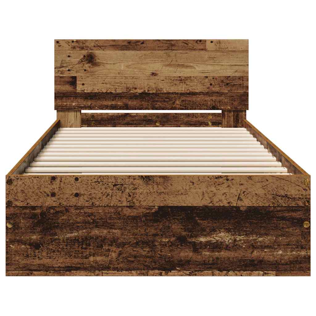 Bed Frame with Headboard Engineered wood Old Wood 75 x 190 cm