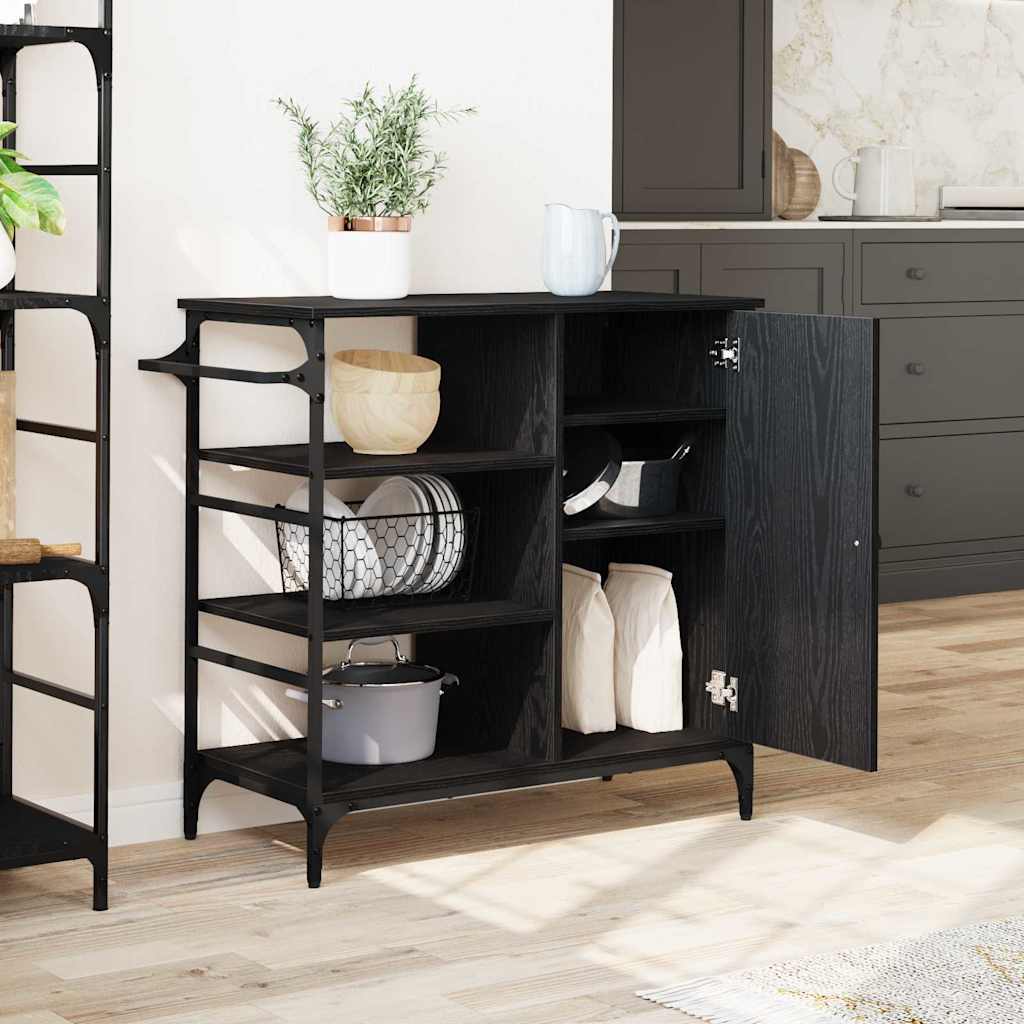 vidaXL Kitchen Trolley Black Oak 87.5 x 39 x 84.5 cm Engineered Wood 4
