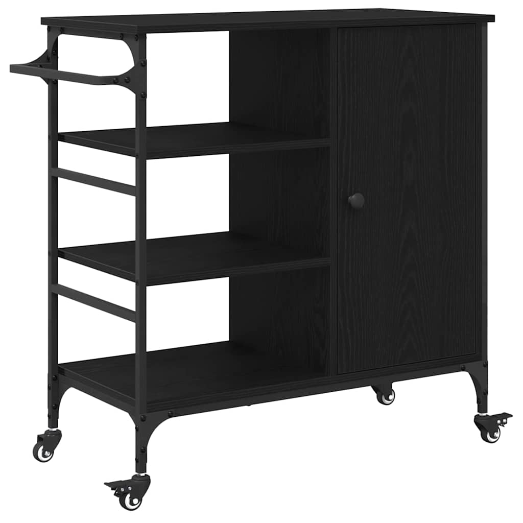 vidaXL Kitchen Trolley Black Oak 87.5 x 39 x 84.5 cm Engineered Wood 2