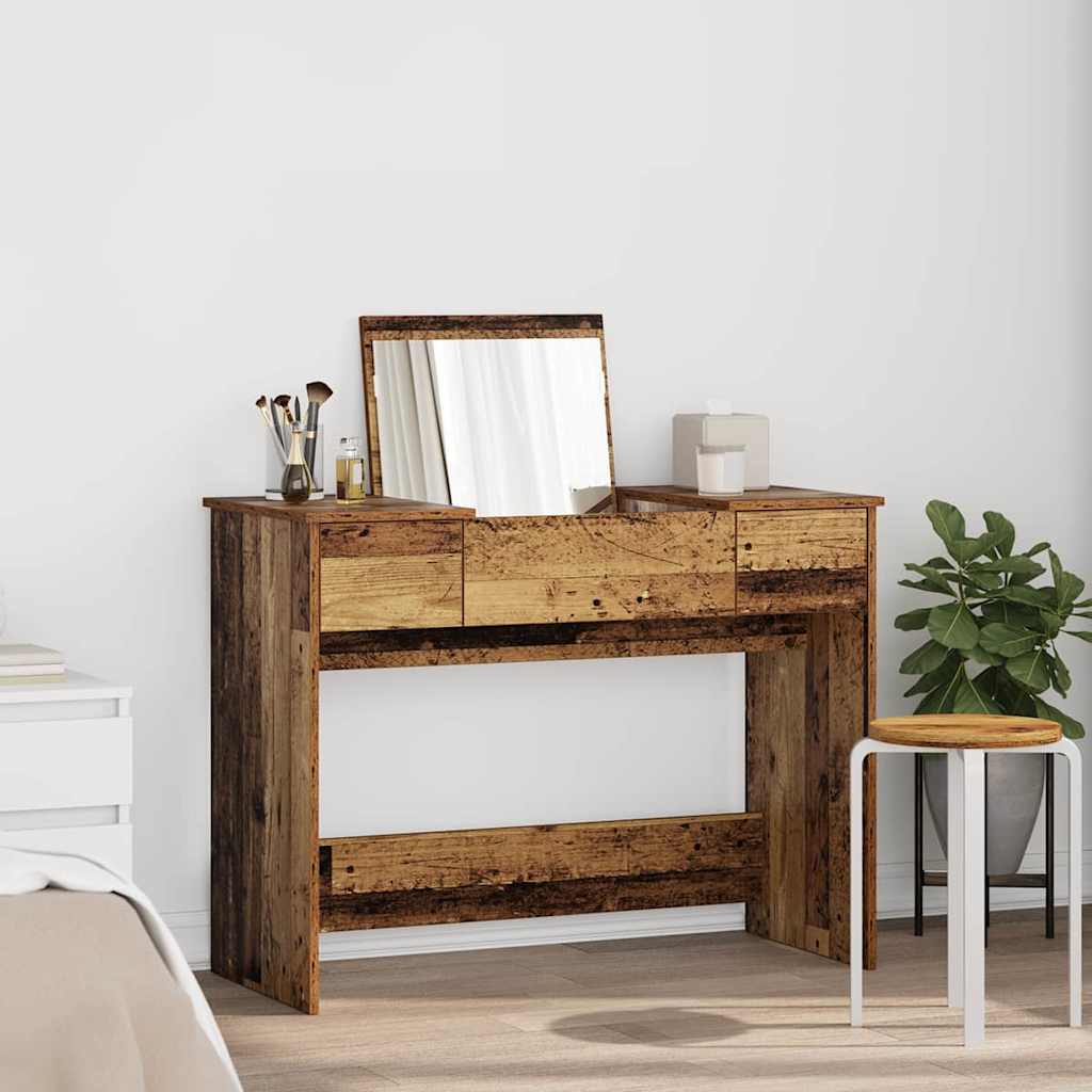 vidaXL Cosmetic Table with Drawer with Mirror Old Wood 100 x 45 x76 cm 1