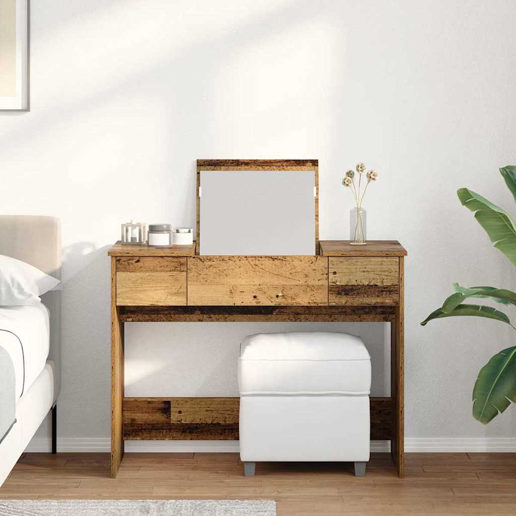 vidaXL Cosmetic Table with Drawer with Mirror Old Wood 100 x 45 x76 cm 4