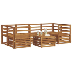 Outdoor Sofa Set 7 pcs 6-Seaters Solid Acacia Wood Natural Horizontal slats