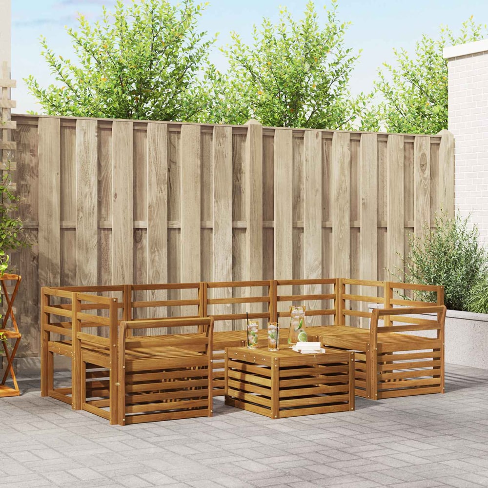 Outdoor Sofa Set 7 pcs 6-Seaters Solid Acacia Wood Natural Curved