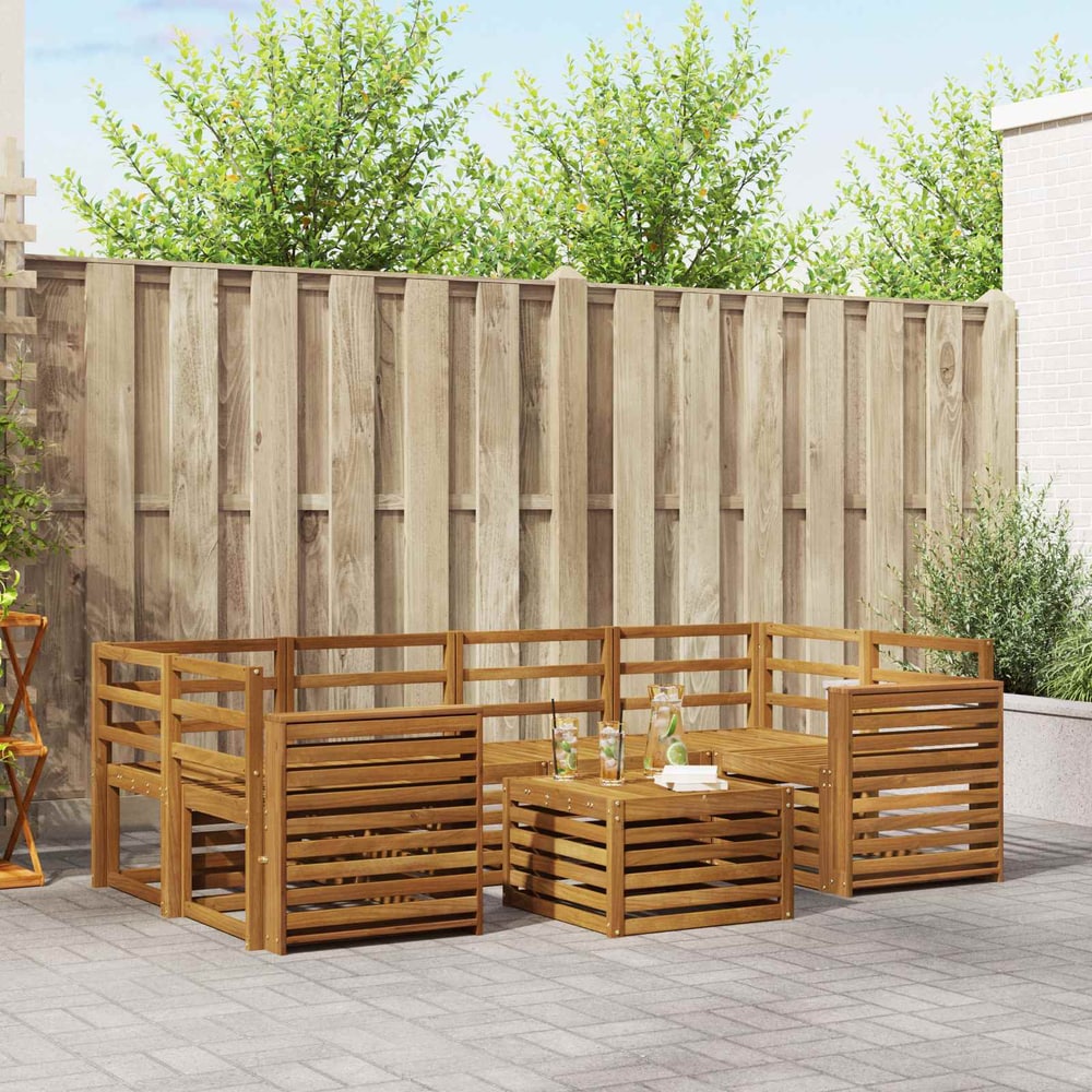 Outdoor Sofa Set 7 pcs 6-Seaters Solid Acacia Wood Natural Wide flat