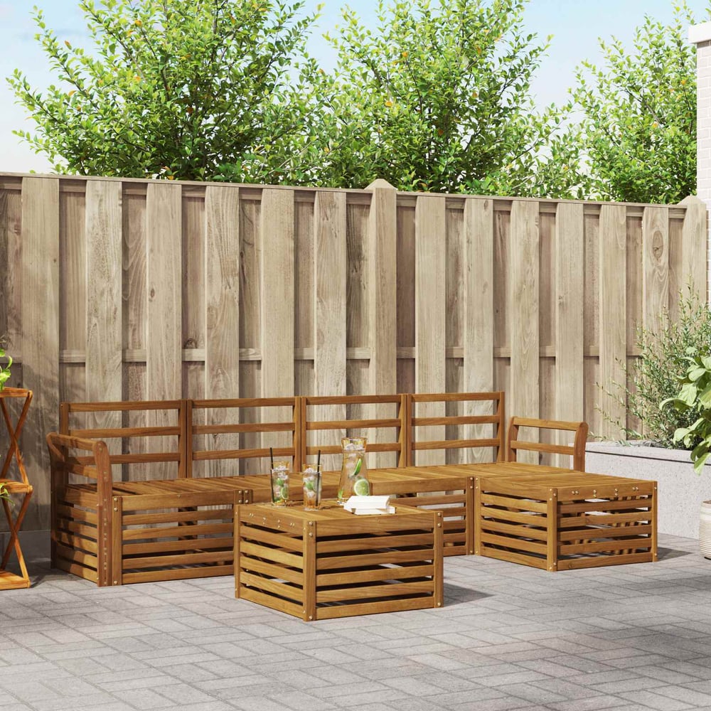 Outdoor Sofa Set 6 pcs 5-Seaters Solid Acacia Wood Natural Curved
