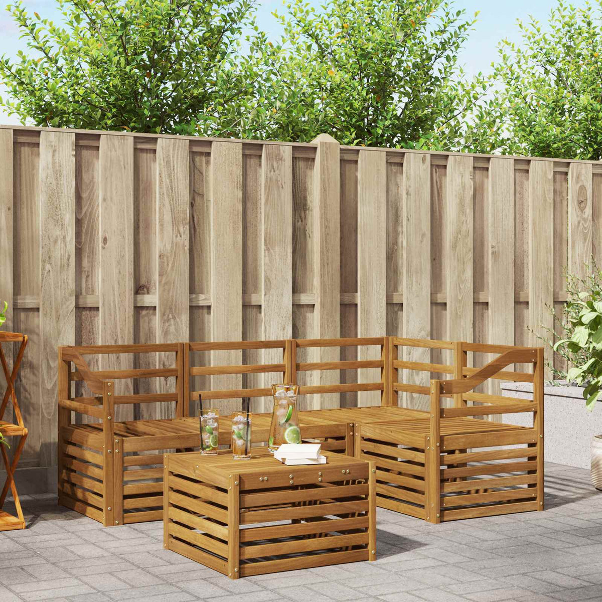 Outdoor Sofa Set 5 pcs Polyester Natural Sloped