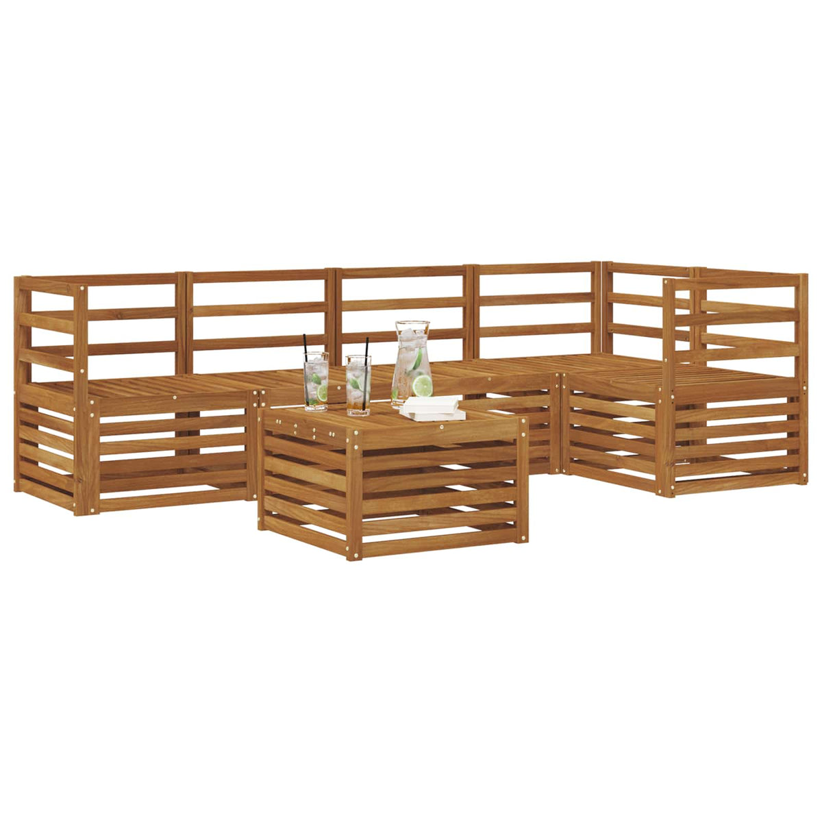 vidaXL Sectional Sofa Set 6 pcs Natural Solid Acacia Wood 3