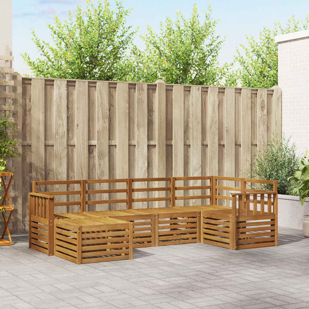 Outdoor Sofa Set 6 pcs Polyester Natural Vertical slats