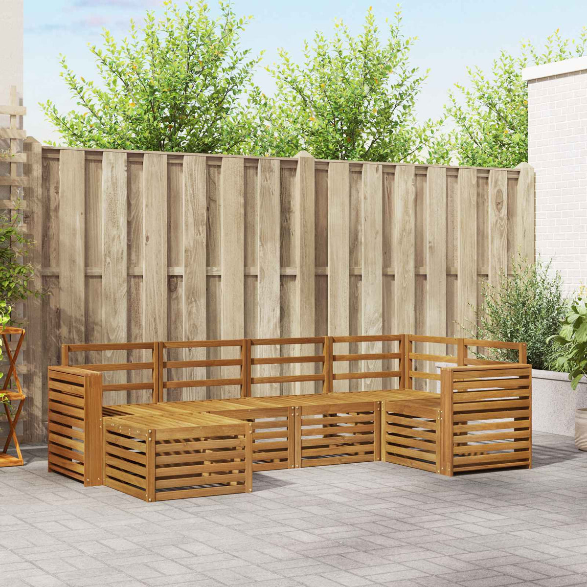 Outdoor Sofa Set 6 pcs Polyester Natural Wide flat